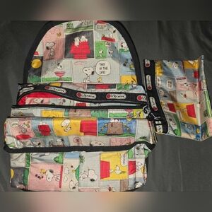 SNOOPY PATCHWORK BACKPACK BY LESPORTSAC. RARE.. BRAND NEW WITH TAGS. 